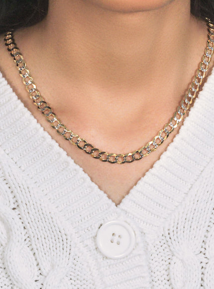 7.0 mm 14k Two Tone Gold Pave Curb Chain