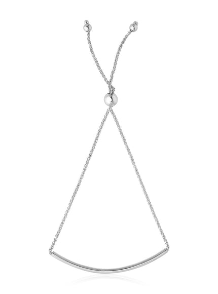 14k White Gold Smooth Curved Bar Lariat Design Bracelet