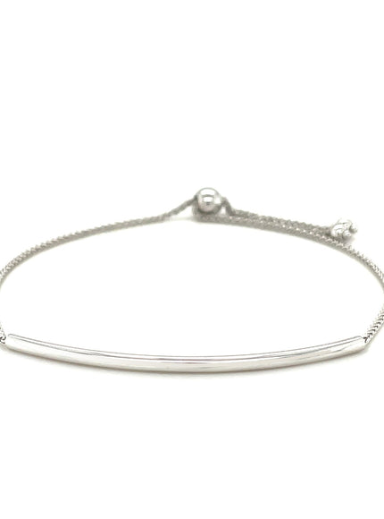 14k White Gold Smooth Curved Bar Lariat Design Bracelet