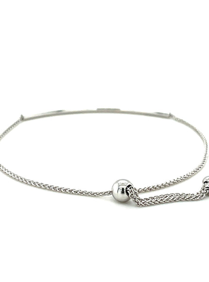 14k White Gold Smooth Curved Bar Lariat Design Bracelet