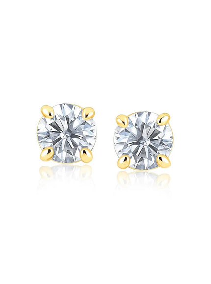 14k Yellow Gold Stud Earrings with White Hue Faceted Cubic Zirconia