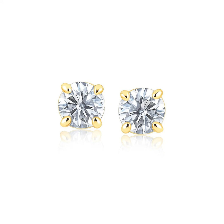 14k Yellow Gold Stud Earrings with White Hue Faceted Cubic Zirconia