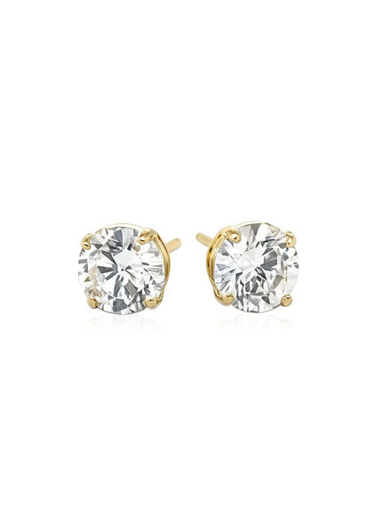 14k Yellow Gold Stud Earrings with White Hue Faceted Cubic Zirconia