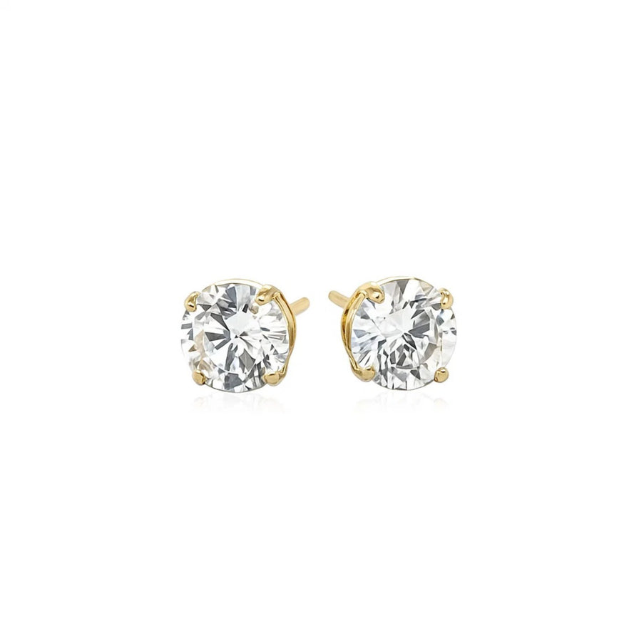 14k Yellow Gold Stud Earrings with White Hue Faceted Cubic Zirconia