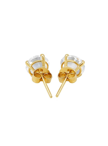 14k Yellow Gold Stud Earrings with White Hue Faceted Cubic Zirconia