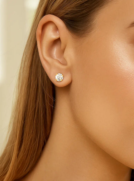 14k Yellow Gold Stud Earrings with White Hue Faceted Cubic Zirconia