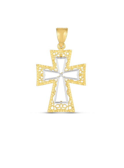 14k Two Tone Gold High Polish Diamond Cut Cross Pendant - Ellie Belle