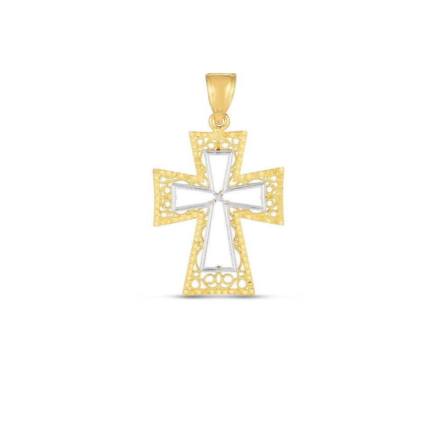 14k Two Tone Gold High Polish Diamond Cut Cross Pendant - Ellie Belle