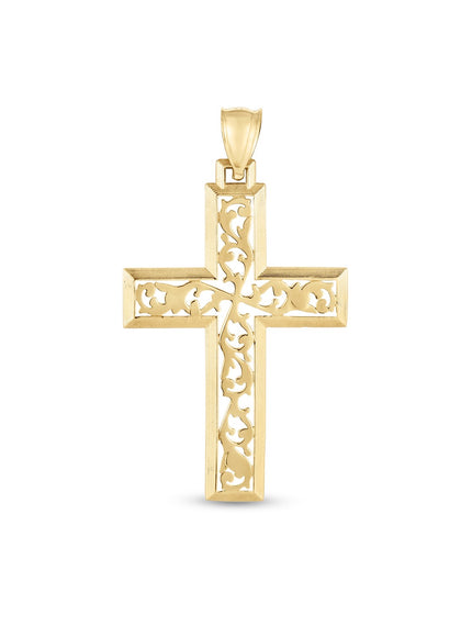 14k Yellow Gold High Polish Vine Cross Pendant