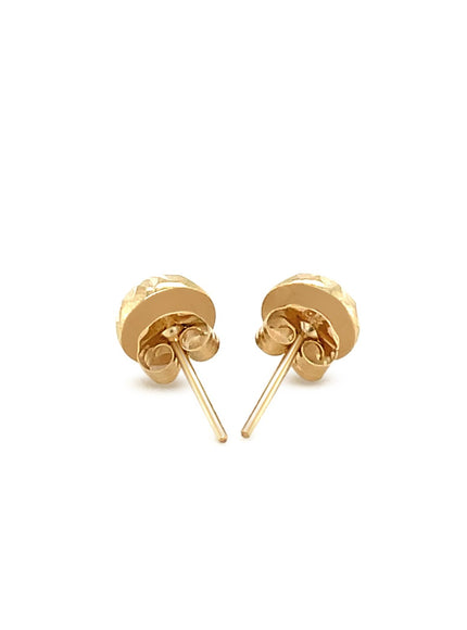 14k Yellow Gold Textured Flat Style Stud Earrings