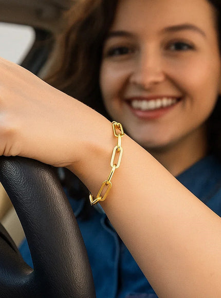 14K Yellow Gold Extra Wide Paperclip Chain Bracelet