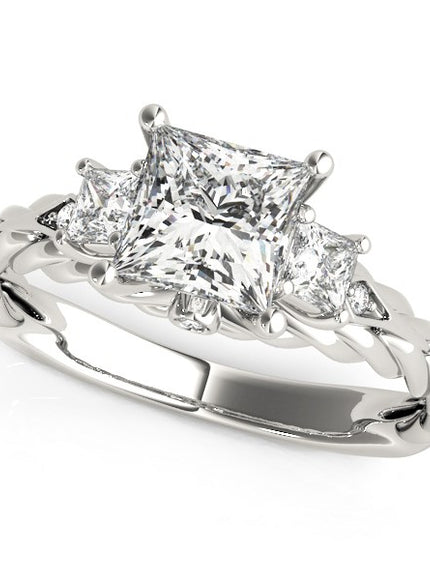 14k White Gold Princess Cut 3 Stone Antique Style Diamond Ring (1 1/8 cttw)