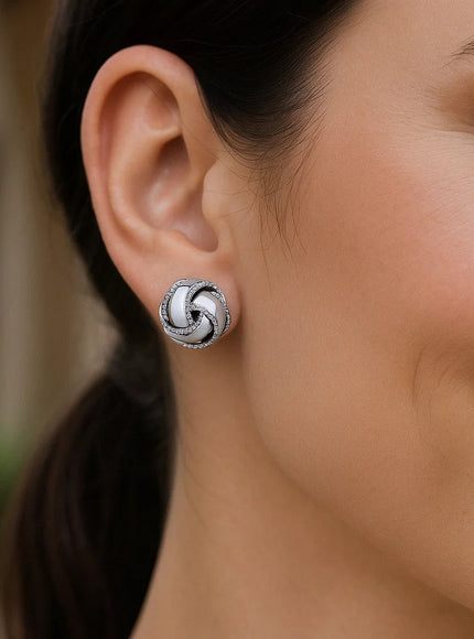 Textured and Polished Love Knot Earrings in Sterling Silver(13mm)