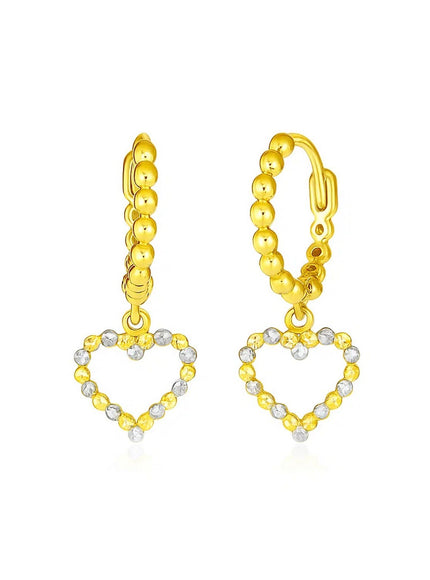 14k Two Tone Gold Beaded Hoop Earrings with Hearts