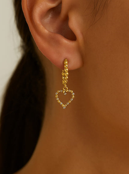 14k Two Tone Gold Beaded Hoop Earrings with Hearts