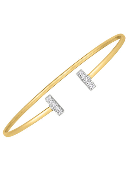 14k Two Tone Gold Diamond Tee Bar Bangle