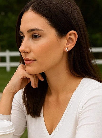 14k White Gold Post Earrings with Moons