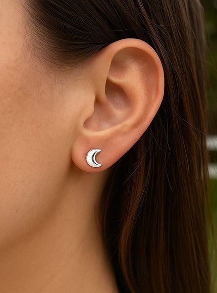 14k White Gold Post Earrings with Moons