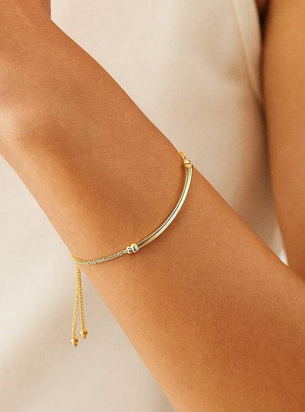 14k Yellow Gold Lariat Bracelet with Polished Curved Bar