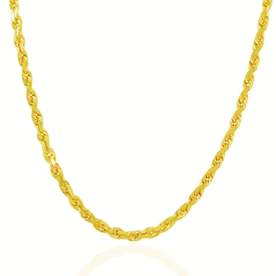 7.0mm 14k Yellow Gold Solid Diamond Cut Rope Chain