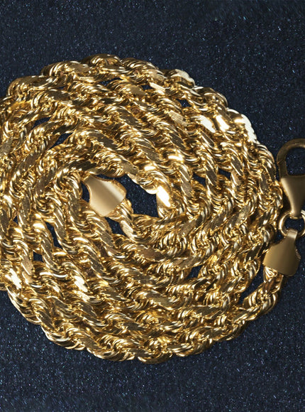 7.0mm 14k Yellow Gold Solid Diamond Cut Rope Chain