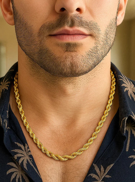 7.0mm 14k Yellow Gold Solid Diamond Cut Rope Chain