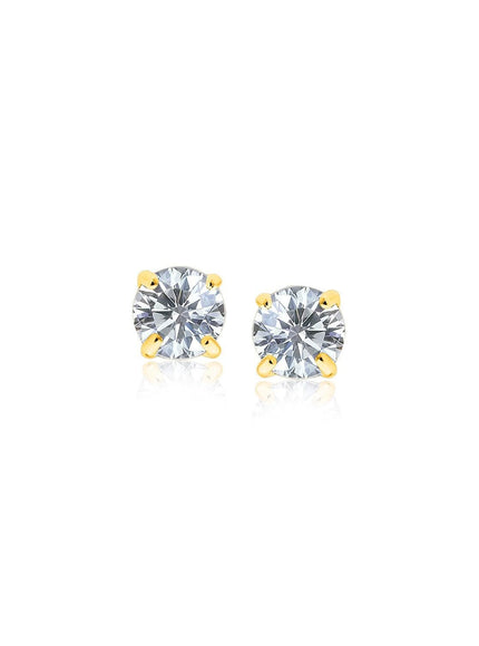 14k Yellow Gold Stud Earrings with White Hue Faceted Cubic Zirconia - Ellie Belle