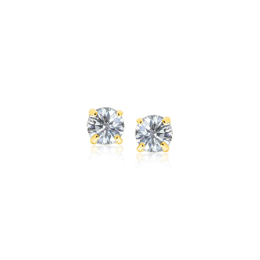 14k Yellow Gold Stud Earrings with White Hue Faceted Cubic Zirconia - Ellie Belle