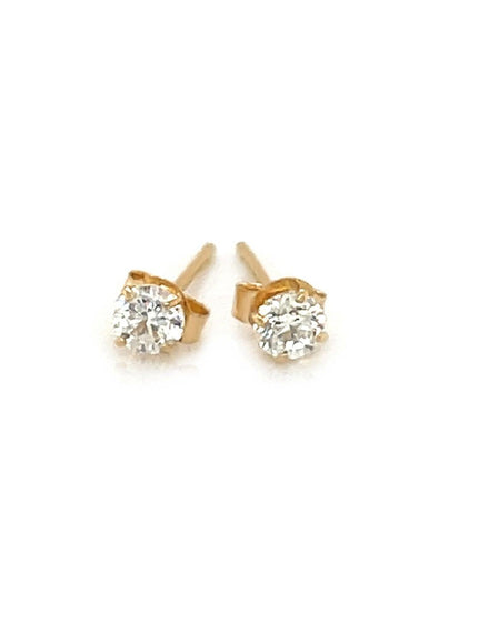 14k Yellow Gold Stud Earrings with White Hue Faceted Cubic Zirconia - Ellie Belle