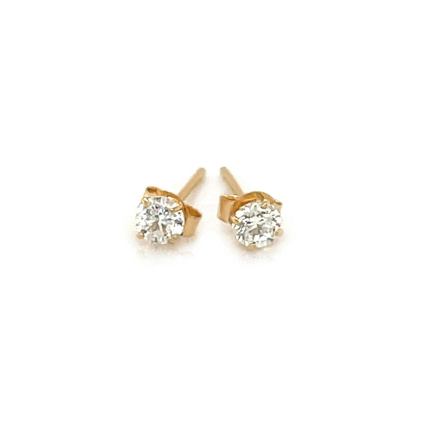 14k Yellow Gold Stud Earrings with White Hue Faceted Cubic Zirconia - Ellie Belle