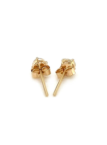 14k Yellow Gold Stud Earrings with White Hue Faceted Cubic Zirconia - Ellie Belle