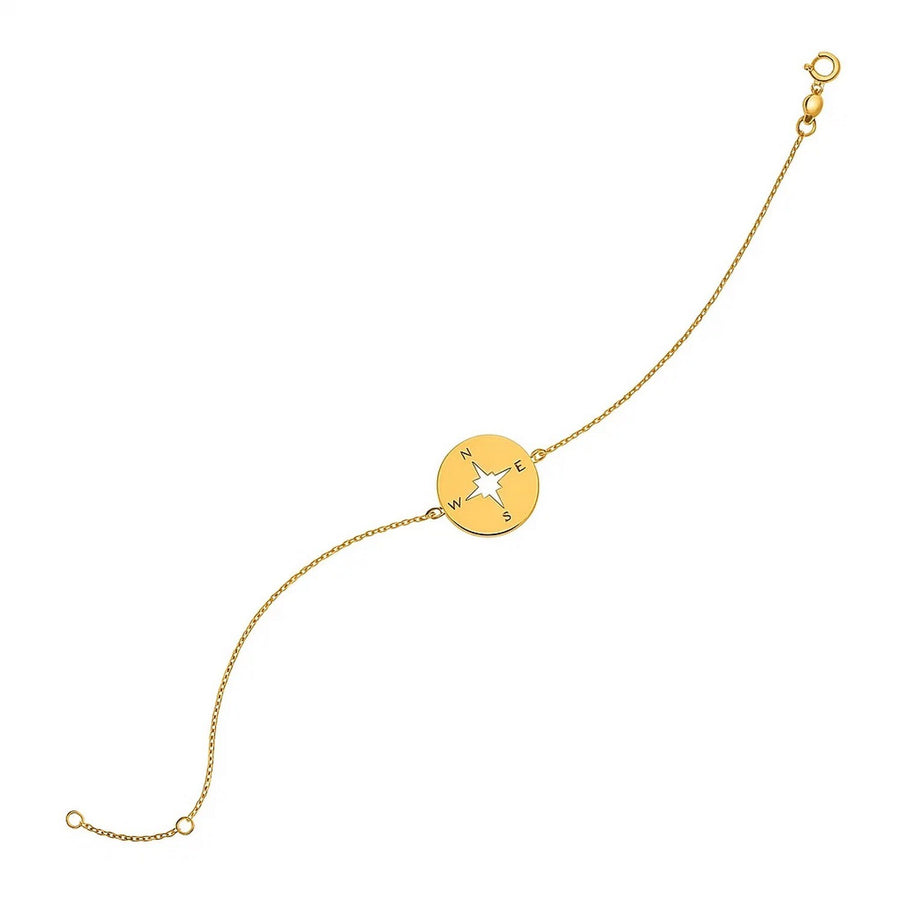 14k Yellow Gold 7 inch Bracelet with Compass