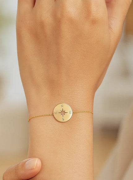 14k Yellow Gold 7 inch Bracelet with Compass