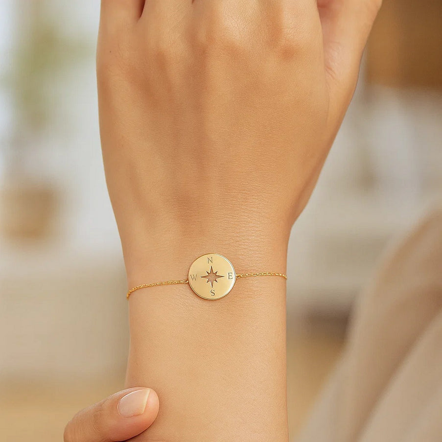 14k Yellow Gold 7 inch Bracelet with Compass