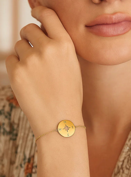 14k Yellow Gold 7 inch Bracelet with Compass