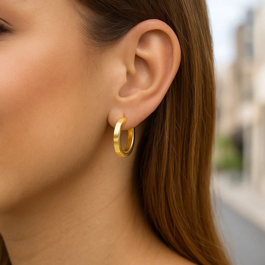 14K Yellow Gold Square Tube Hoop Earrings