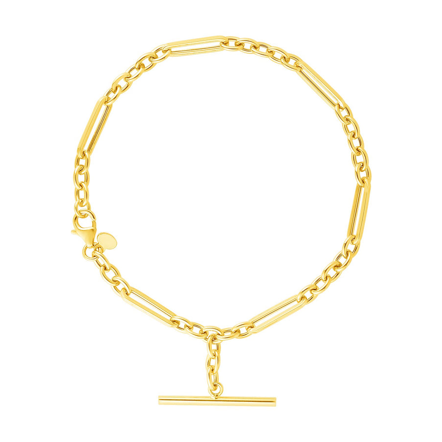 14k Yellow Gold 7 1/5 inch Alternating Oval and Round Chain Bracelet with Toggle