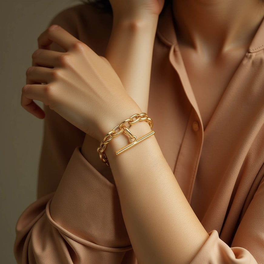 14k Yellow Gold 7 1/5 inch Alternating Oval and Round Chain Bracelet with Toggle