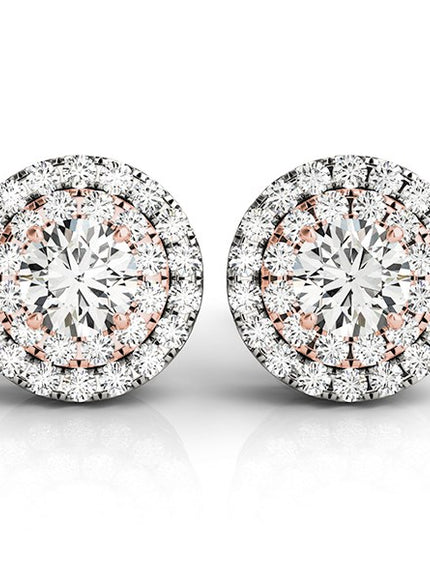 14k White and Rose Gold Round Halo Diamond Earrings (3/4 cttw)