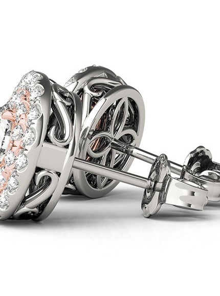 14k White and Rose Gold Round Halo Diamond Earrings (3/4 cttw)