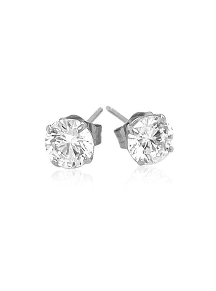 14k White Gold Stud Earrings with White Hue Faceted Cubic Zirconia - Ellie Belle