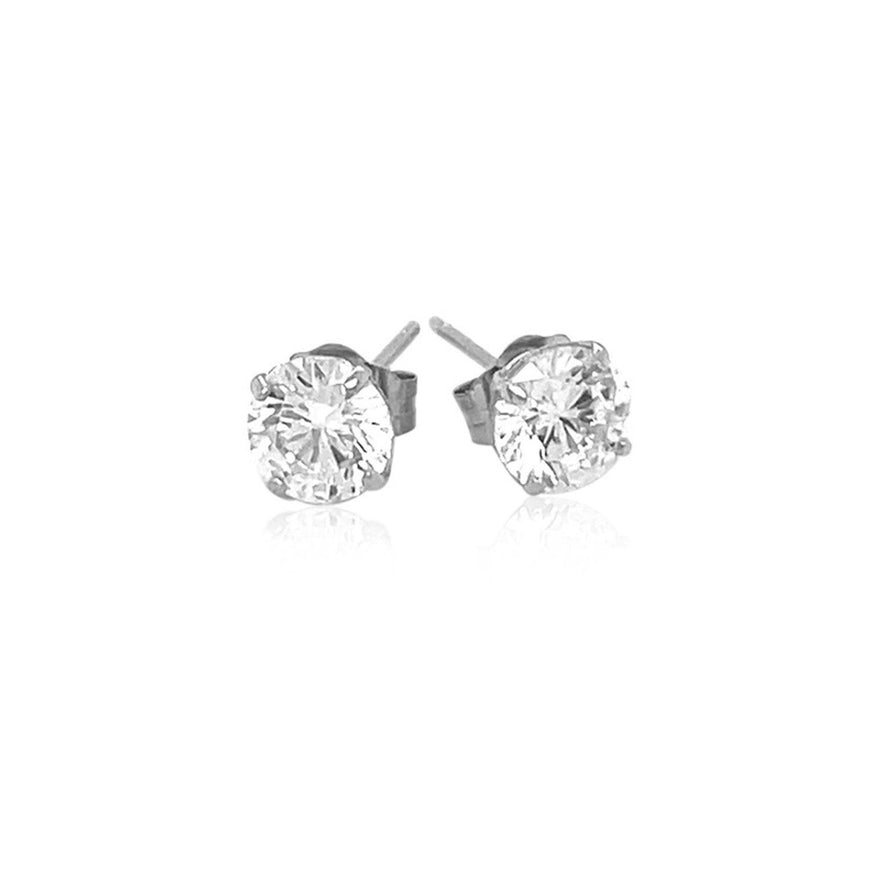 14k White Gold Stud Earrings with White Hue Faceted Cubic Zirconia - Ellie Belle