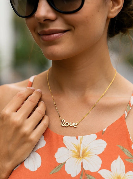 14k Yellow Gold Script LOVE Necklace