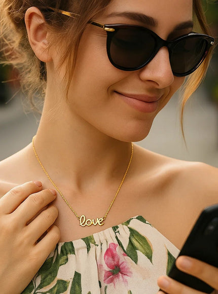 14k Yellow Gold Script LOVE Necklace