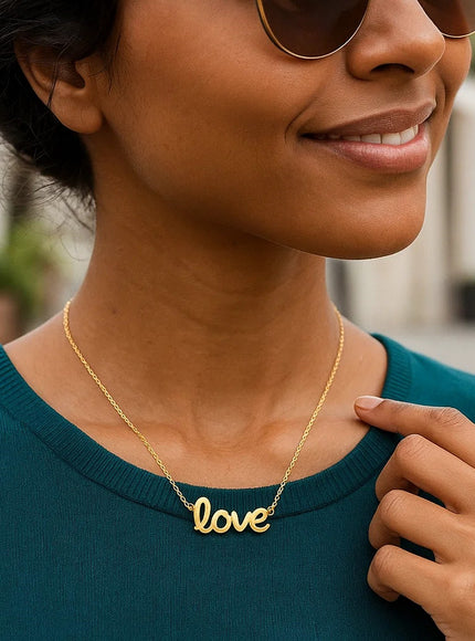 14k Yellow Gold Script LOVE Necklace
