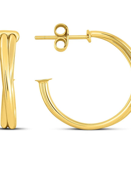 14k Yellow Gold Large Crossover Hoops