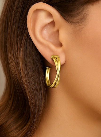 14k Yellow Gold Large Crossover Hoops