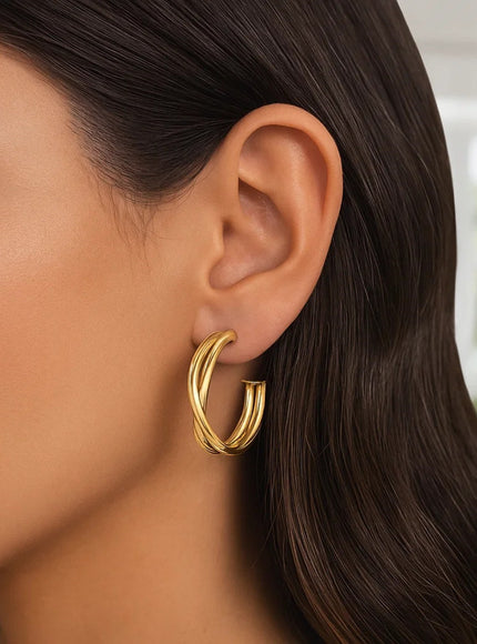 14k Yellow Gold Large Crossover Hoops
