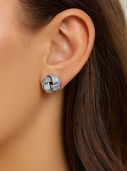 Sterling Silver Groove Textured Love Knot Earrings(14mm)
