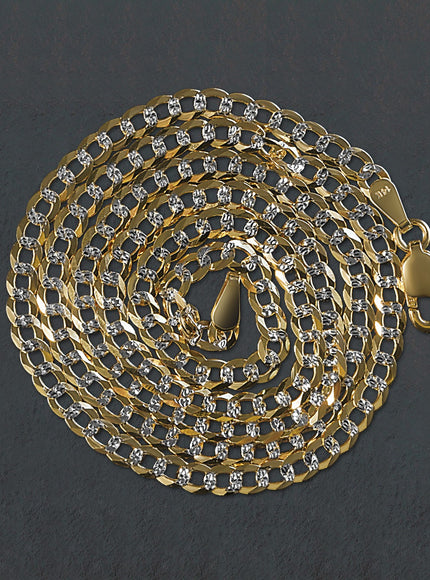 3.2 mm 14k Two Tone Gold Pave Curb Chain